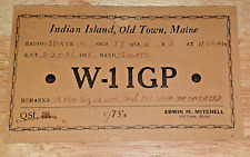 1935 QSL CARD W -1 IGP INDIAN ISLAND, OLD TOWN MAINE picture