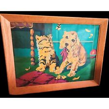 Mcm Paint by Number Dog Cat Kitten 16x18 Framed Mid Century•Q3 picture