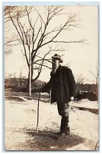 1909 Old Man Walking Stick Cane Rowe Massachusetts MA RPPC Photo Postcard picture