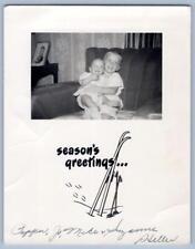 1950's PHOTO CHRISTMAS CARD MCM*FROM PEPPER JO MIKE & SUZANNE HELLER*SKI POLES picture