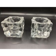 Set of 2 Partylite GLACIER Square Ice Clear Glass Tealight Candle Holders P0279 picture