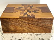Hand Made Marquetry Wood Inlaid Box Trinket Primitive Hand Crafted picture