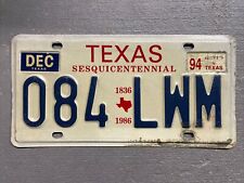 VINTAGE TEXAS LICENSE PLATE  RED/WHITE/BLUE SESQUICENTENNIAL O84-LWM DEC. 1994😎 picture