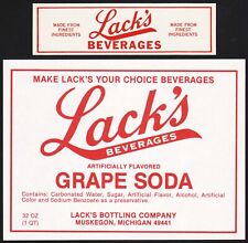 Vintage soda pop bottle label LACKS GRAPE SODA 32oz Muskegon Michigan unused picture