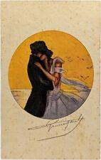 Artist Sign Lady Romantic Couple Sunset Hand-lithographie Ross-Monopol Postcard picture