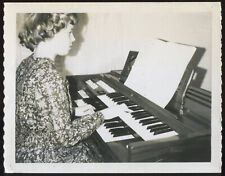 FOUND PHOTO Girl Playing Church Style Organ Piano B&W 1960s Snapshot VTG picture