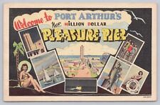1930s 40s Port Arthur's Pleasure Pier Texas Vintage Linen Postcard Beach Fish picture