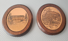 Pair of Copper Etched wall hanging on wood - Wall Art picture