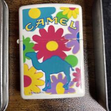 Zippo Camel Flower Power In Matte White 90s Vintage picture