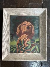 Vintage 1950's or 1960's Paint By Numbers Golden Retriever Dog, Framed Art Work picture