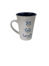Mulberry coffee mug blue & white, Sit, Talk, Laugh picture