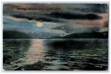 1914 Moonlight Night Scene On Puget Sound Seattle Washington WA Antique Postcard picture