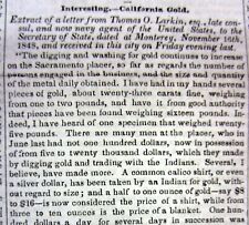 2 1849 newspapers GOLD IS DISCOVERED in CALIFORNIA & the CA GOLD RUSH BEGINS picture