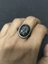 Ancient Roman Queen And Prince Intaglio Signet Silver Ring Onyx Stone picture