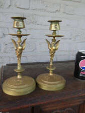 PAIR antique bronze eagle candlesticks candle holders picture