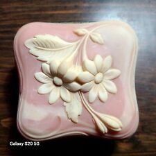 Vintage Genuine Incolay Stone Rose Marble Daisy Floral Trinket Jewelry Box 3.25