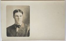 RPPC Portrait Of Unknown Young Man In Suit c1910 Bowtie Vintage Postcard picture