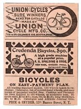 c1880s Union Cycles Credenda Bicycles Peck & Snyder Bikes Antique Art Print Ad picture