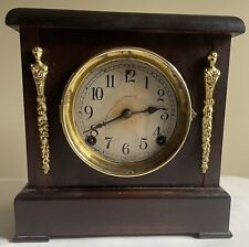 Antique Sessions Two Lady Figure Pillar Shelf Mantle Gong Chime Art Deco Clock picture