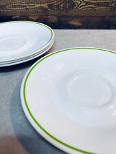 Set of 4 Vintage Corelle Saucer Plates with Green Line Border picture