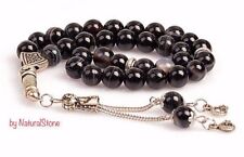 REAL Black Agate Stone Islamic Prayer 33 beads Tasbih Misbaha Rosary Tasbeeh 8mm picture