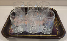SET OF 6 CLEAR COCA COLA TUMBLERS NESTED ON A TIN TRAY 4.75 INCHES HOLDS 10 OZS picture