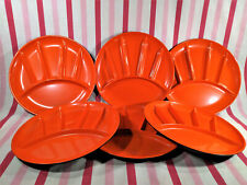 FAB Mid Century 6pc Poppy Orange TRENDS Lacquerware Divided Fondue Plates Japan picture