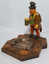 Rhon Sepp German Wood Figure Vintage Bonze Ashtray Man Drinking Beer Mug picture