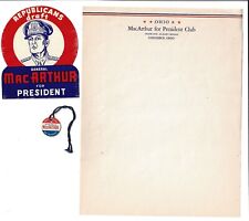 Likely 1948 Draft Gen MacArthur for President Decal Tag & Ohio Stationery picture
