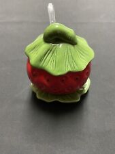 Vintage Ceramic Strawberry Jelly Jam Preserves Jar Holder/Spoon 4 1/2” tall picture