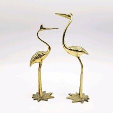 Pair Vintage Brass Birds Cranes Egret Heron Stork 7.5” and 6.5