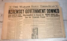 Wabash, IN Daily Times-Star, Nov. 8, 1917 - Kerensky Overthrown in Russia picture