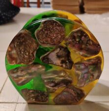 Vntg 1960's Green/Yellow Lucite Napkin Holder w Embedded Abalone Shells  picture