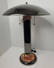 Vtg Dome Atomic Saucer UFO Table Lamp Silver Gun Metal Bronze Copper Dual Socket picture
