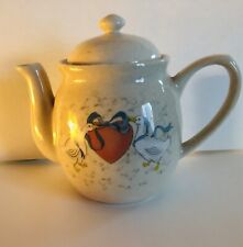 Vintage Teapot Ceramic WBI White Geese Red Heart  picture