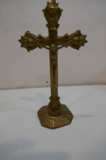 Vintage Solid Brass  Crucifix Jesus on Cross Vintage Ornate Free-Standing 8 1/4 picture