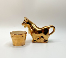 Vintage Warranted 22K Gold Cow & Bucket Creamer Sugar Set #314-ADORABLE picture