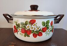 Vintage 1980's White Enamel Strawberry 4 Qt Dutch Oven Stock Pot With Lid picture