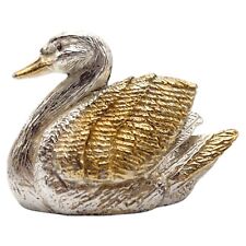Vintage Peltro Pewter Gold & Silver Plated Miniature Swan Figurine Made In Italy picture