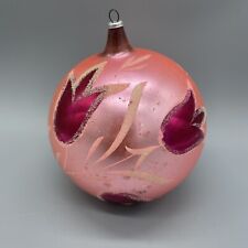 VINTAGE  PINK CHRISTMAS ORNAMENT JUMBO POLAND 4” VERY PRETTY FLOWER TULIP picture