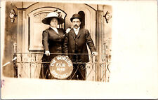 1915 Couple Fashion Hats Panama-Pacific International Expo Postcard RPPC Vtg picture