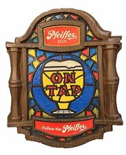 Vintage 1976 Pfeiffer Beer Bar Sign - Stained Glass Look (plastic) 16x14 Inches picture