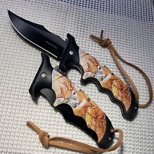 Deer /Elk pocket knife 9”big Hand Guard Leather Rope Bowie Style Hunting Gift picture