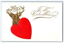 c1905 Valentine Heart BPOE Elk Airbrushed Embossed Posted Antique Postcard picture
