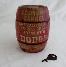 Vintage Dodge Economy Barrel Coin Bank With Key Save 6 Barrels Of Gas A Year picture