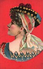1880s-90s Woman Red Background Elliott Paper Co. Building Papers Trade Card picture
