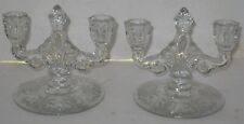Pair (2) Vintage Etched Glass Double Taper Candlesticks Candle Holders picture