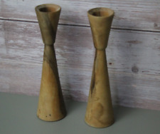Pair MCM Wood Candle Holders Sticks Minimalist Mid Century Modern Unique picture