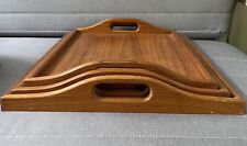 Vintage 1970s Dolphin Genuine Teakwood Set Of 3 Nesting Trays Natural Wood picture