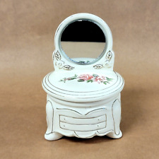 VTG Miniature Dresser Vanity Jewelry Trinket Box Floral and Gold Porcelain Japan picture